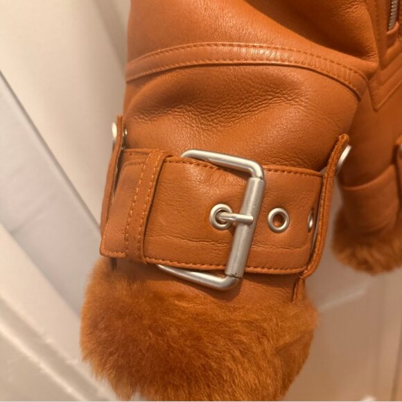 The Arrivals Moya Leather & Shearling Trim Jacket Brown- Size Large - Picture 10 of 13